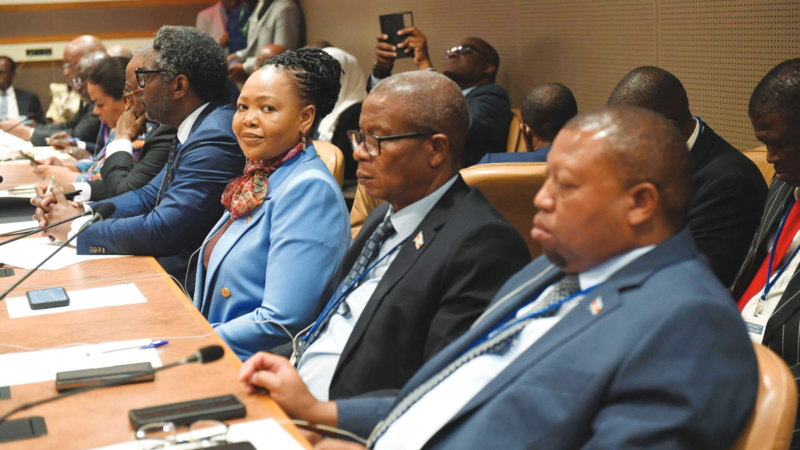 Present at the AU Peace and Security Council session were Foreign Affairs Minister, Senator Pholile Shakantu (L), King’s Private Secretary Mbongeni Simelane (C) and Deputy Principal Chief of Protocol Baya Dlamini.